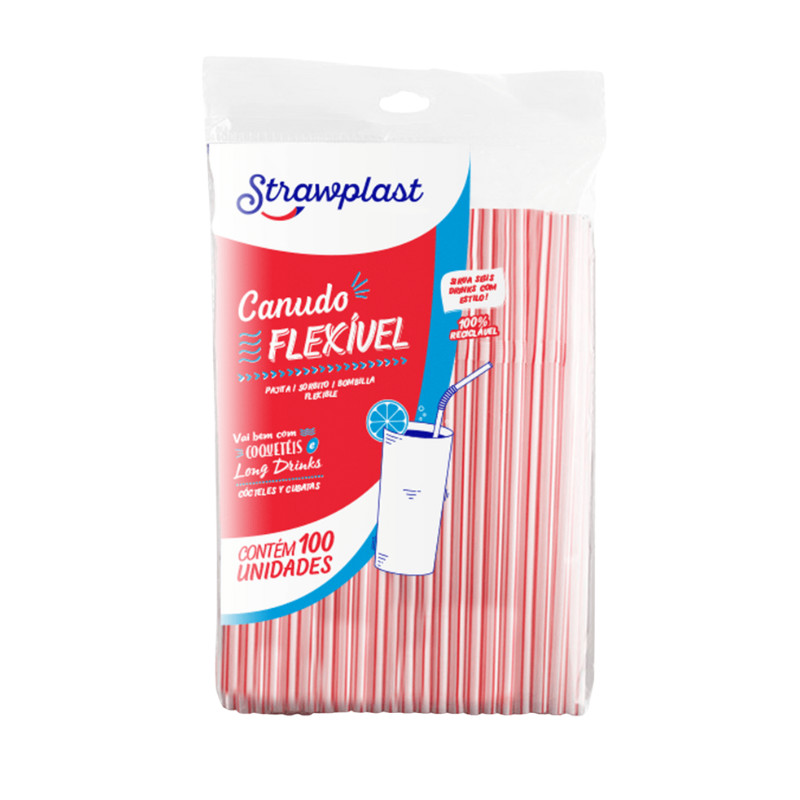 Canudo Flexível 100 unidades Strawplast
