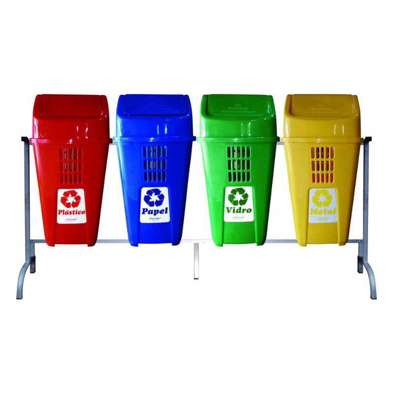 Conjunto com Suporte de Aço para 4 Lixeiras 50l Plasvale